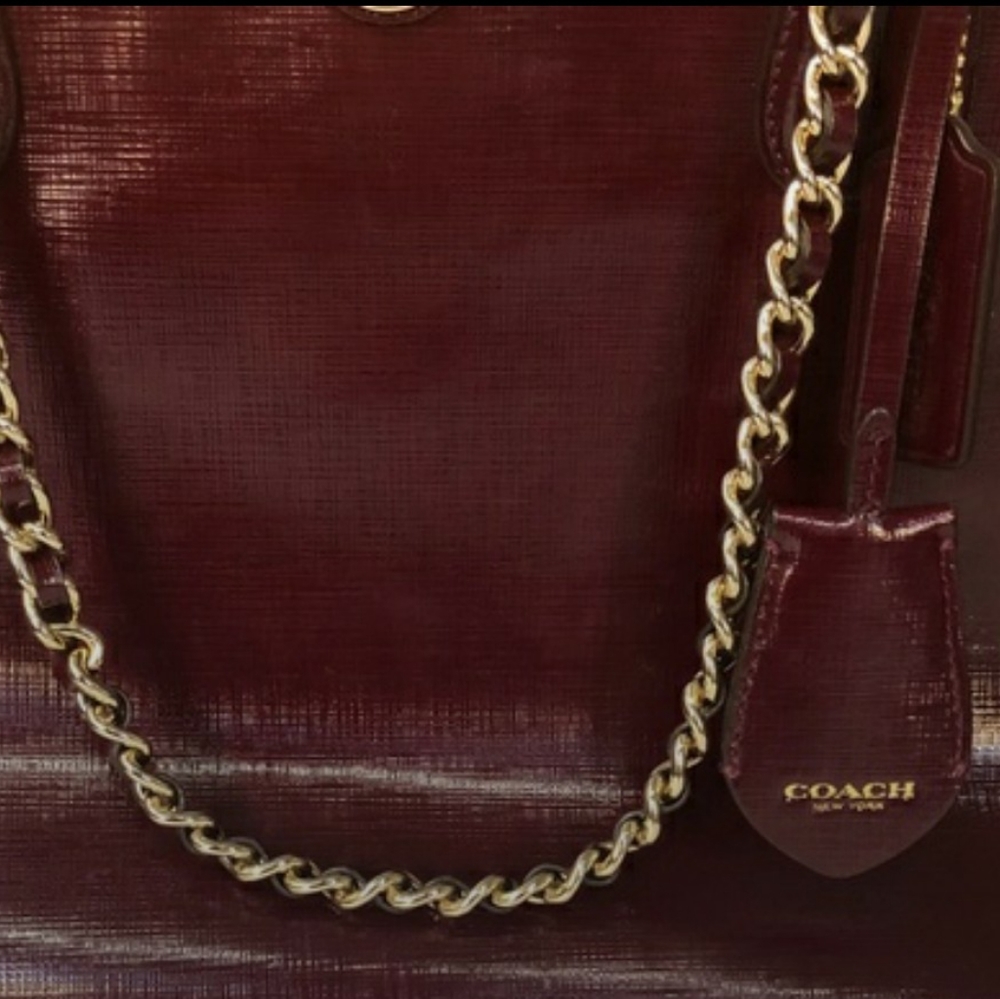 Coach Peyton Sherry Red Patent Leather Chain Tote - Picture 2 of 5